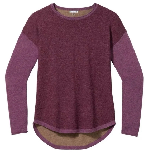 SMARTWOOL Women's Shadow Pine Colorblock Wool Crew Sweater Argyle Purple Heather - Picture 1 of 13
